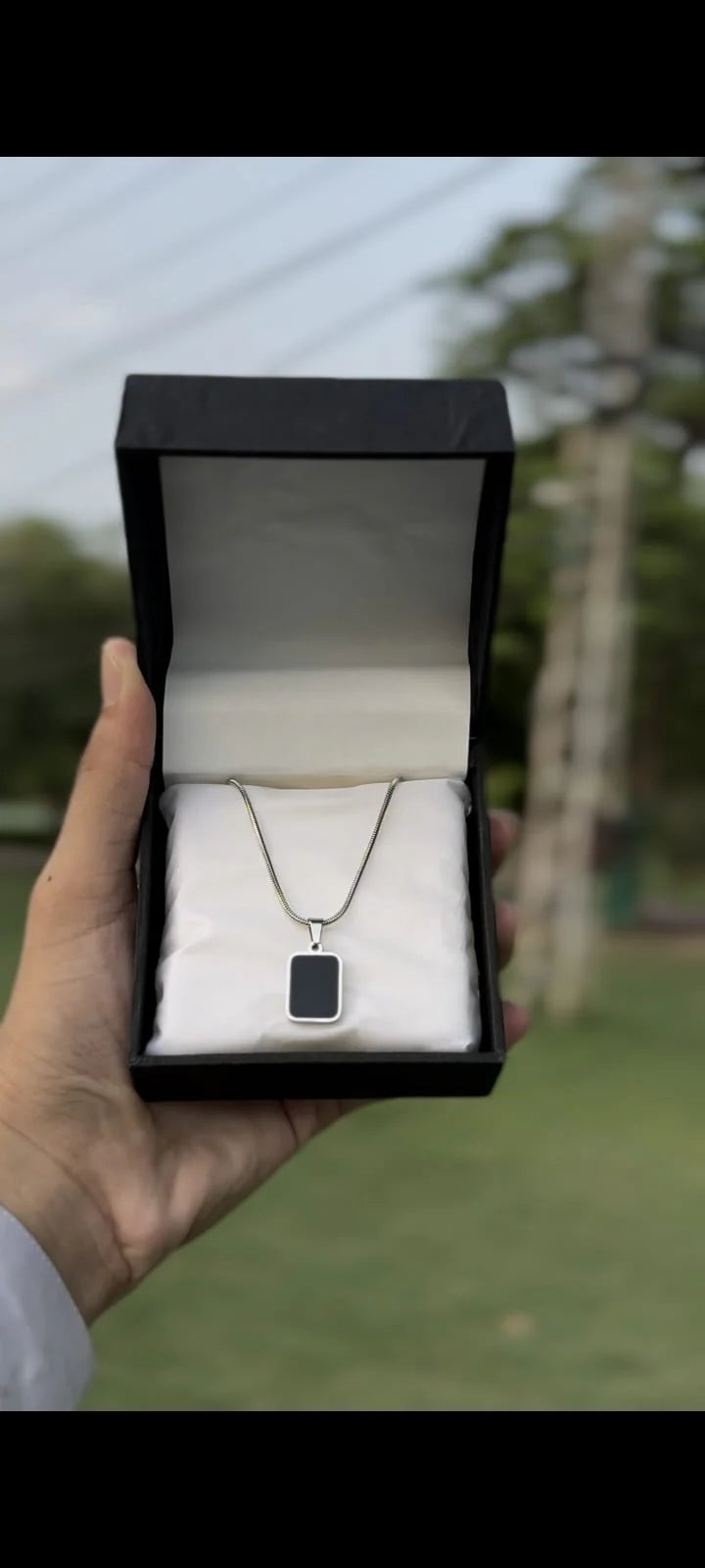 Double side onyx Pendant Necklace With Stainless Steel Chain for Men